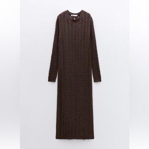 Zara Brown Cable Knit Long Sleeve Dress - Size L